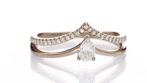 Prong Set Pear Moissanite and Diamond Double V-Band Ring