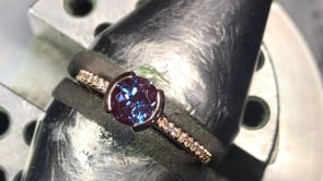 Chatham Alexandrite Half Bezel Diamond Pave Engagement Ring