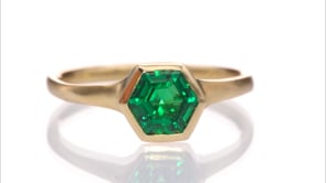 Bezel Set Hexagon Emerald 14k Yellow Gold Signet Solitaire Ring, Ready to Ship