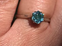 Dahlia Solitaire - Hexagon Brilliant Cut Teal Blue Moissanite 6-Prong 10k White Gold Engagement Ring