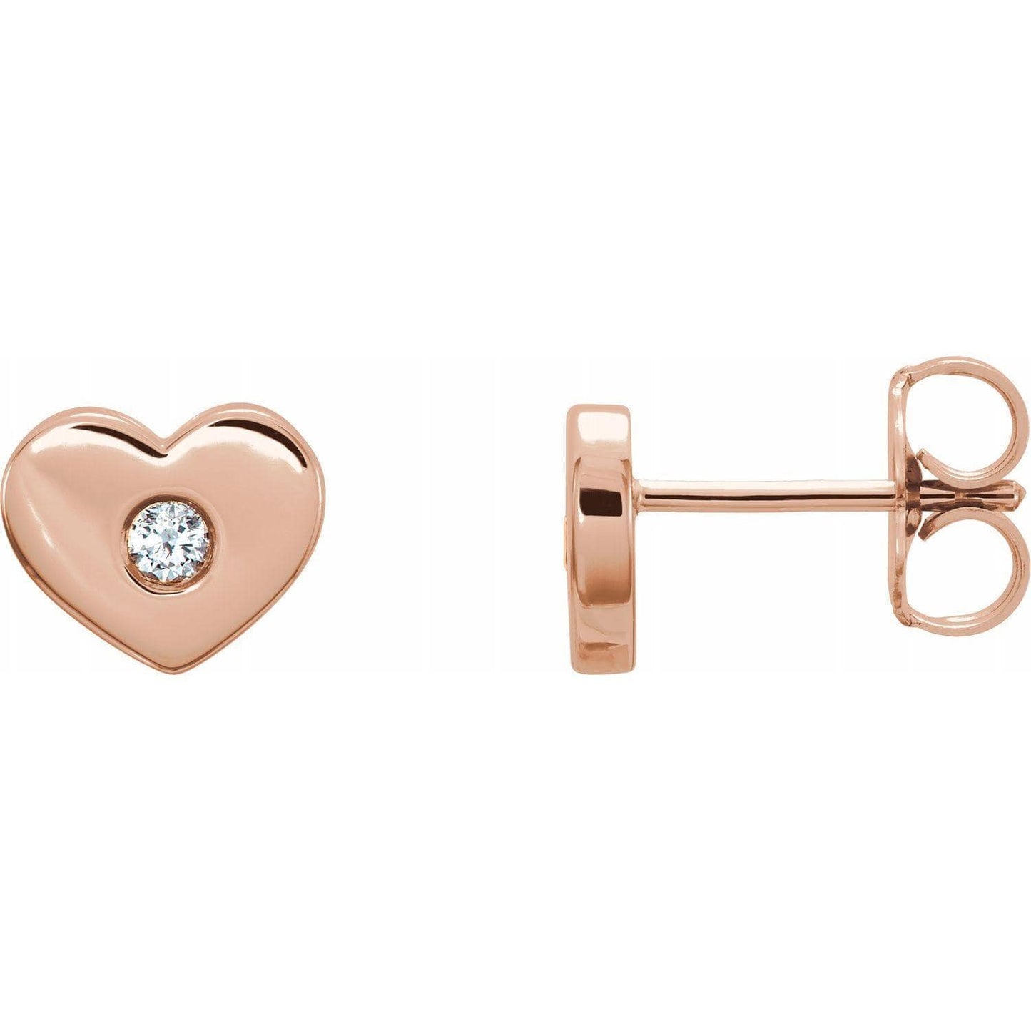 14k Gold Heart Stud Earring with Diamond Accent 14k Rose Gold Earrings by Nodeform