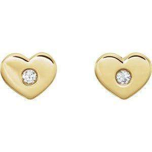 14k Gold Heart Stud Earring with Diamond Accent 14k Yellow Gold Earrings by Nodeform