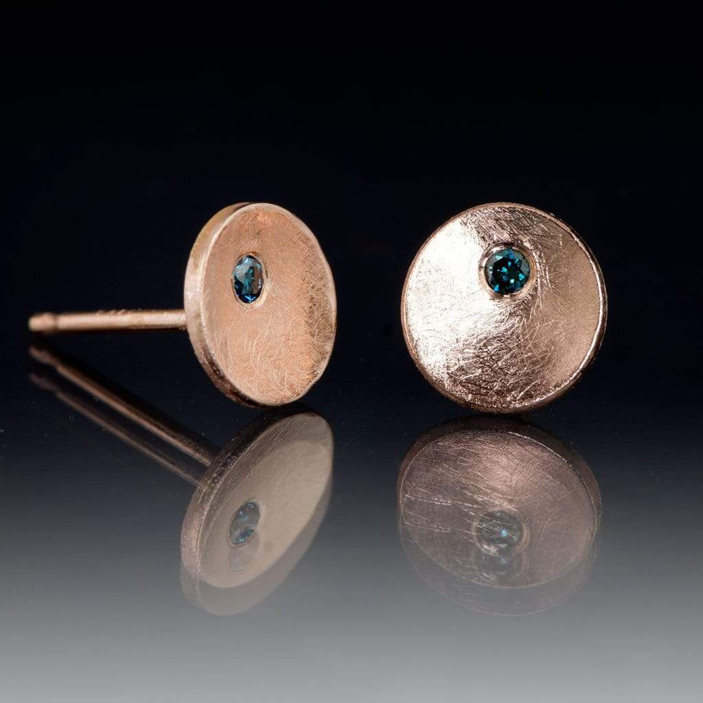 Small Concave Round Simple Teal Blue Diamond Studs Earrings Sterling Silver Earrings by Nodeform