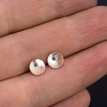 Small Concave Round Simple Teal Blue Diamond Studs Earrings Earrings by Nodeform