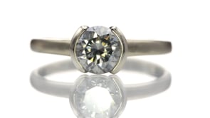 1ct Round Gray Moissanite Half Bezel Halley Solitaire 14k White Gold Engagement Ring, Ready to Ship