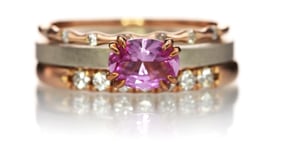 Sadie Band - Skinny 14k Rose Gold Bar Set Diamond Half Eternity Stacking Wedding Ring, Ready to Ship