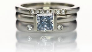 Narrow 3 Diamond Domed Wedding Ring