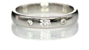 Narrow 3 Diamond Domed Wedding Ring