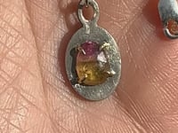 Rose cut Pink/Olive Tourmaline Charm Pendant Necklace in Sterling Silver and 14k gold , Ready to ship