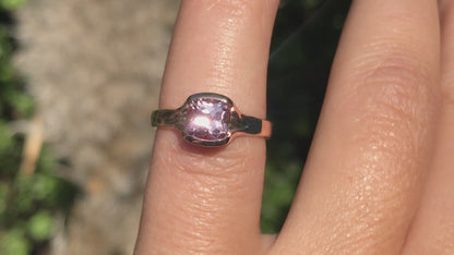 Cushion Cut Chatham Champagne Pink Sapphire Fold Solitaire Engagement Ring