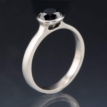 Round Black Diamond Peekaboo Bezel Solitaire Engagement Ring 0.37ct Black Diamond / 14k Rose Gold Ring by Nodeform