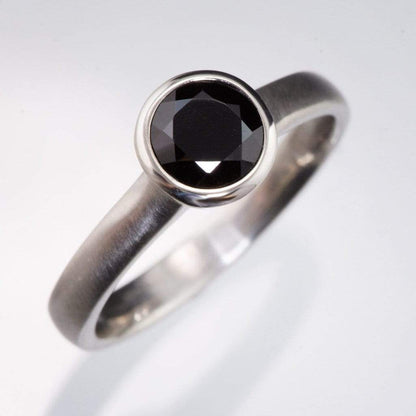 Round Black Diamond Full Bezel Solitaire Engagement Ring Ring by Nodeform