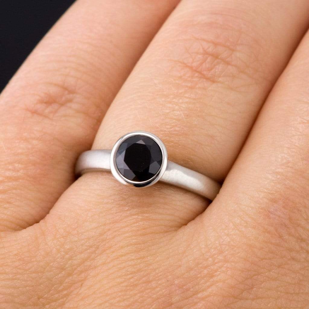 Round Black Diamond Full Bezel Solitaire Engagement Ring Ring by Nodeform