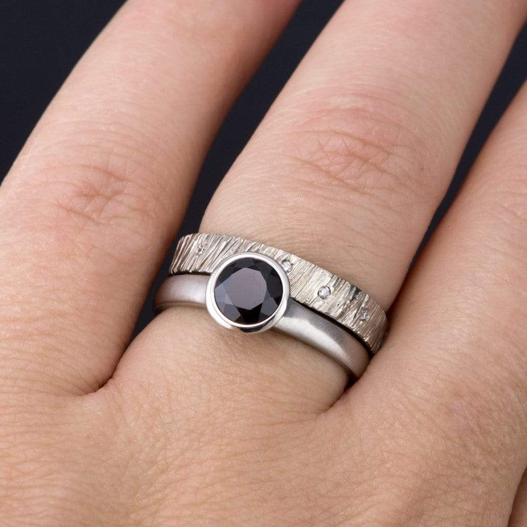 Round Black Diamond Peekaboo Bezel Solitaire Engagement Ring Ring by Nodeform