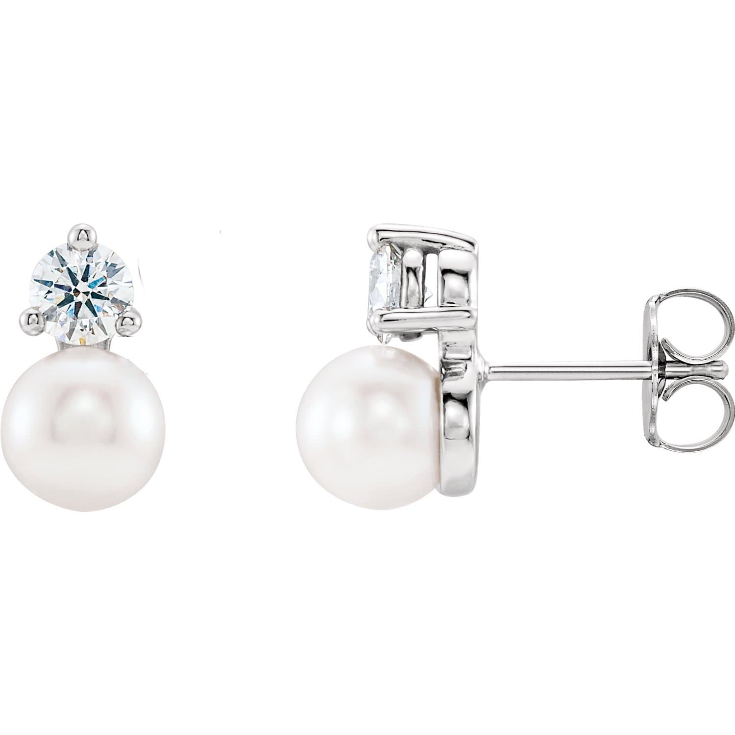 White Freshwater Cultured Pearl & Diamond Cluster Stud Earrings