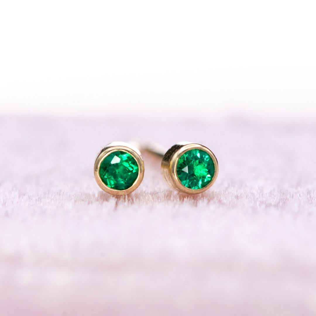 Stud Earrings Gold And Emerald Green Earrings EMERALD GREEN STONE