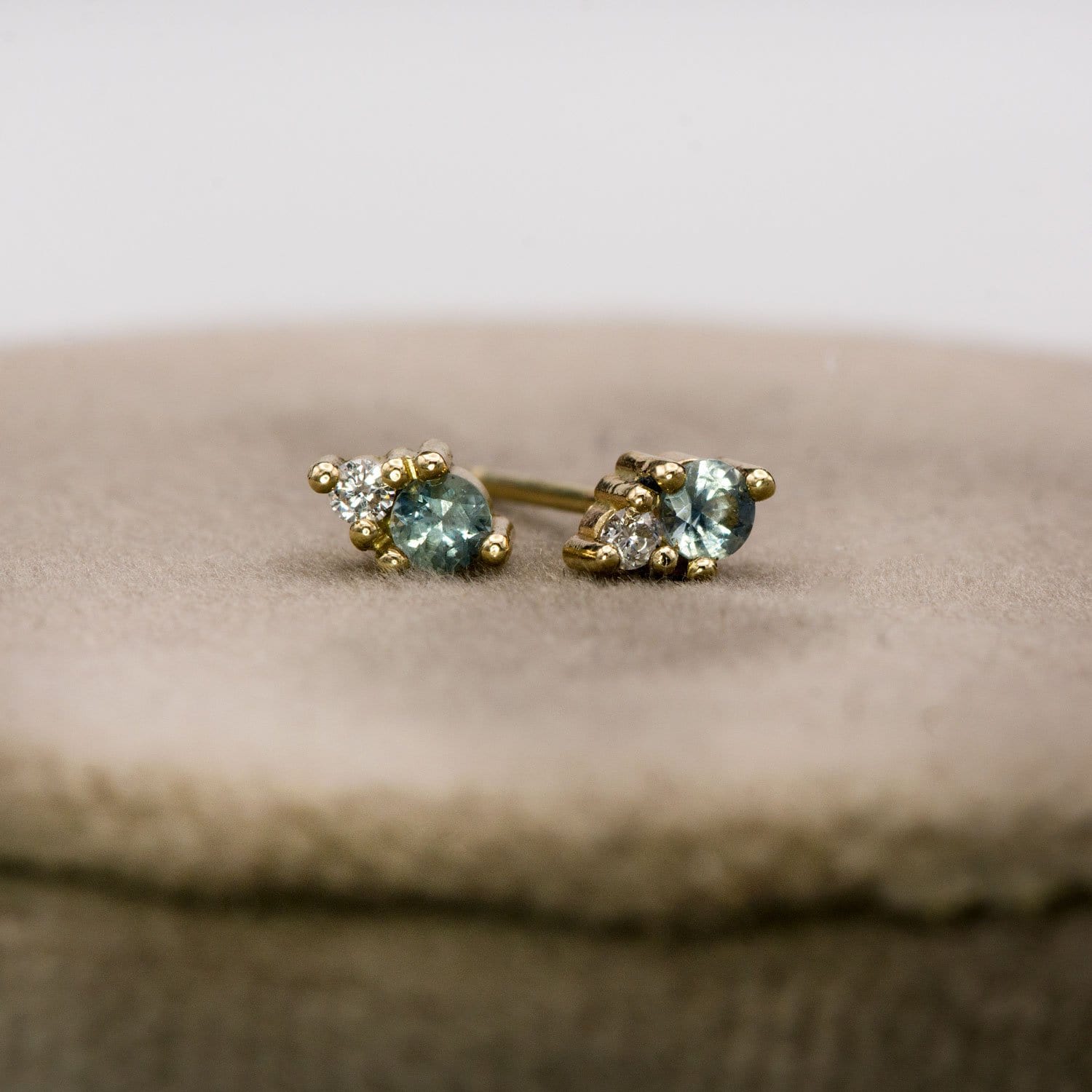 Fair Trade Blue-Green Montana Sapphire & Diamond Stud Earrings Earrings by Nodeform
