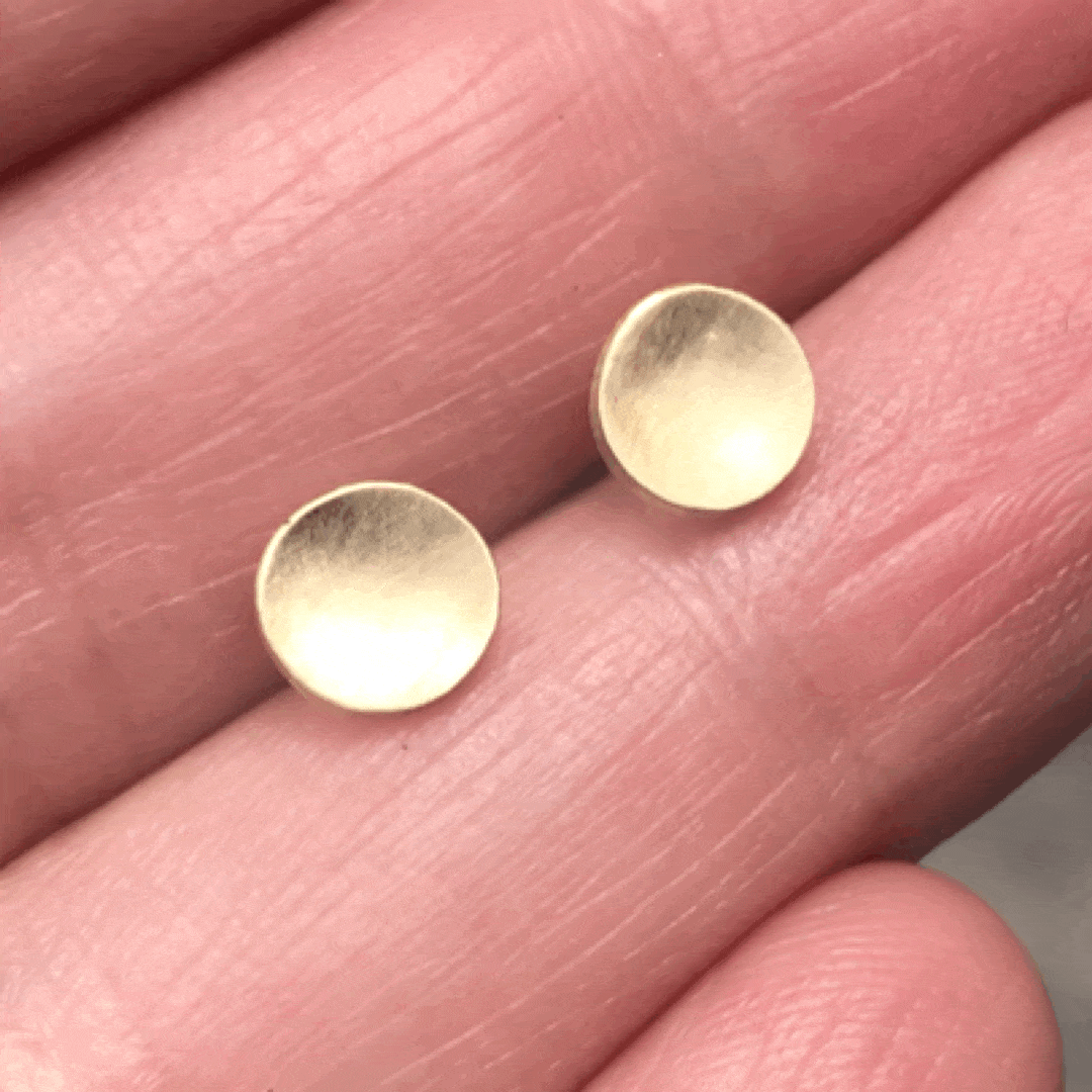 Small Concave Round Simple 14k Yellow Gold Studs Earrings, Ready to Ship 14k Yellow Gold Earrings by Nodeform