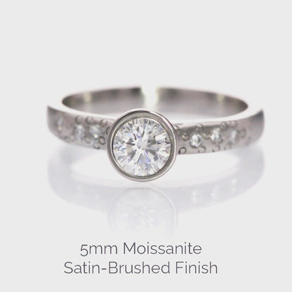 Moissanite Round Full Bezel Set Star Dust Engagement Ring