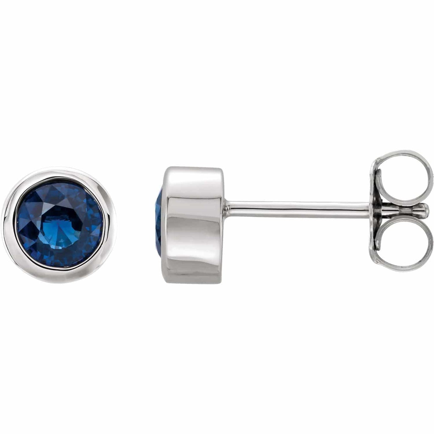 Simple Blue Sapphire Bezel Set Stud Earrings Platinum / 4mm Lab Created Sapphires Earrings by Nodeform