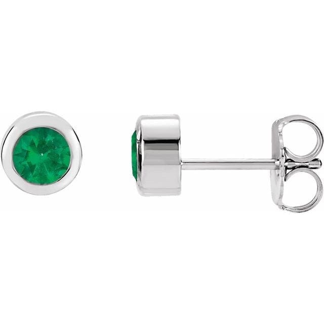 4mm Round Lab Emerald Bezel Stud Earrings Earrings by Nodeform