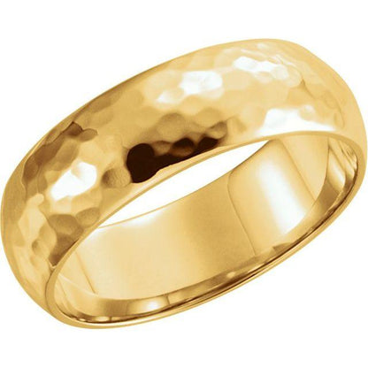 Wide Hammered Domed Wedding Band 14k Yellow Gold / 4mm Ring by Nodeform