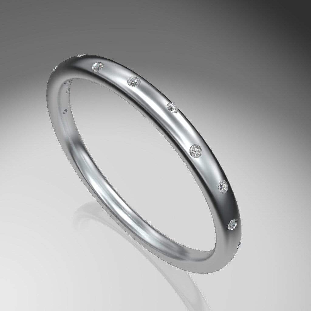 Narrow Random Flush Set Diamond Wedding Ring 2mm Width / 5 Diamonds / 14kPD White Gold Ring by Nodeform