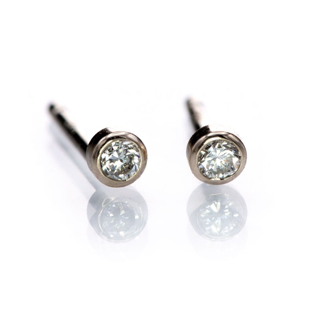 Tiny Bezel Set  Diamond Micro Stud Earrings 14k White Gold / Lab-Created White Diamond Earrings by Nodeform
