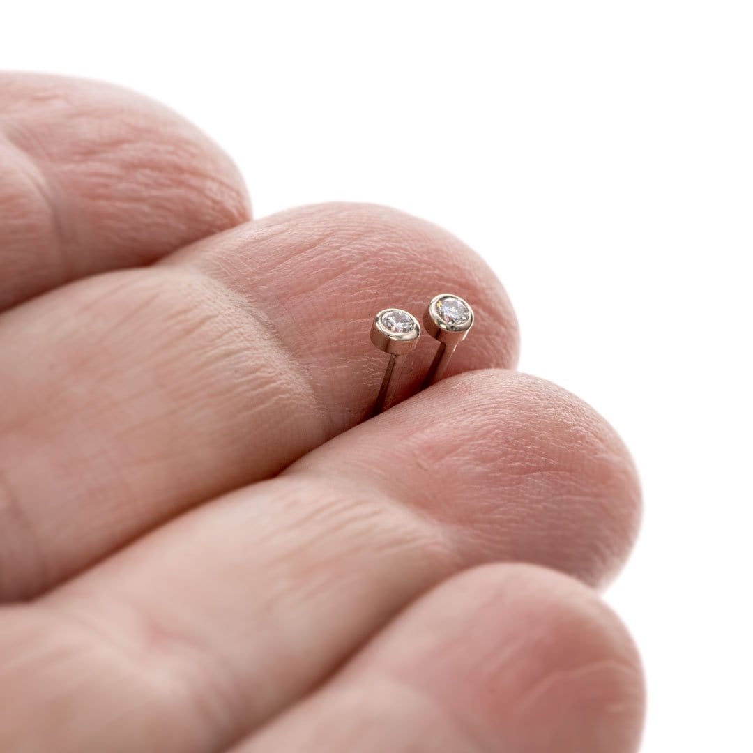 Tiny Gray Salt & Pepper Diamond Bezel Set Stud Earrings Earrings by Nodeform