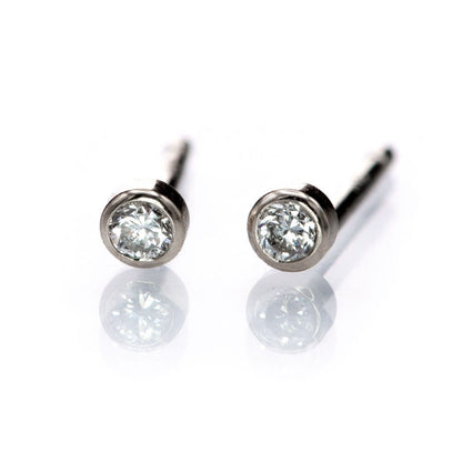 Tiny Moissanite Bezel Set 14k Gold or Platinum Stud Earring (Single or Pair) Earrings by Nodeform