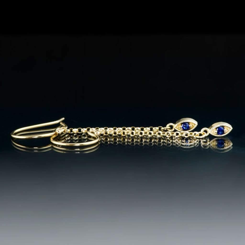 Australian Kings Plain Blue Sapphire Marquise Shape Long Dangle Earrings {Ready To Ship} 14k Yellow Gold Earrings by Nodeform