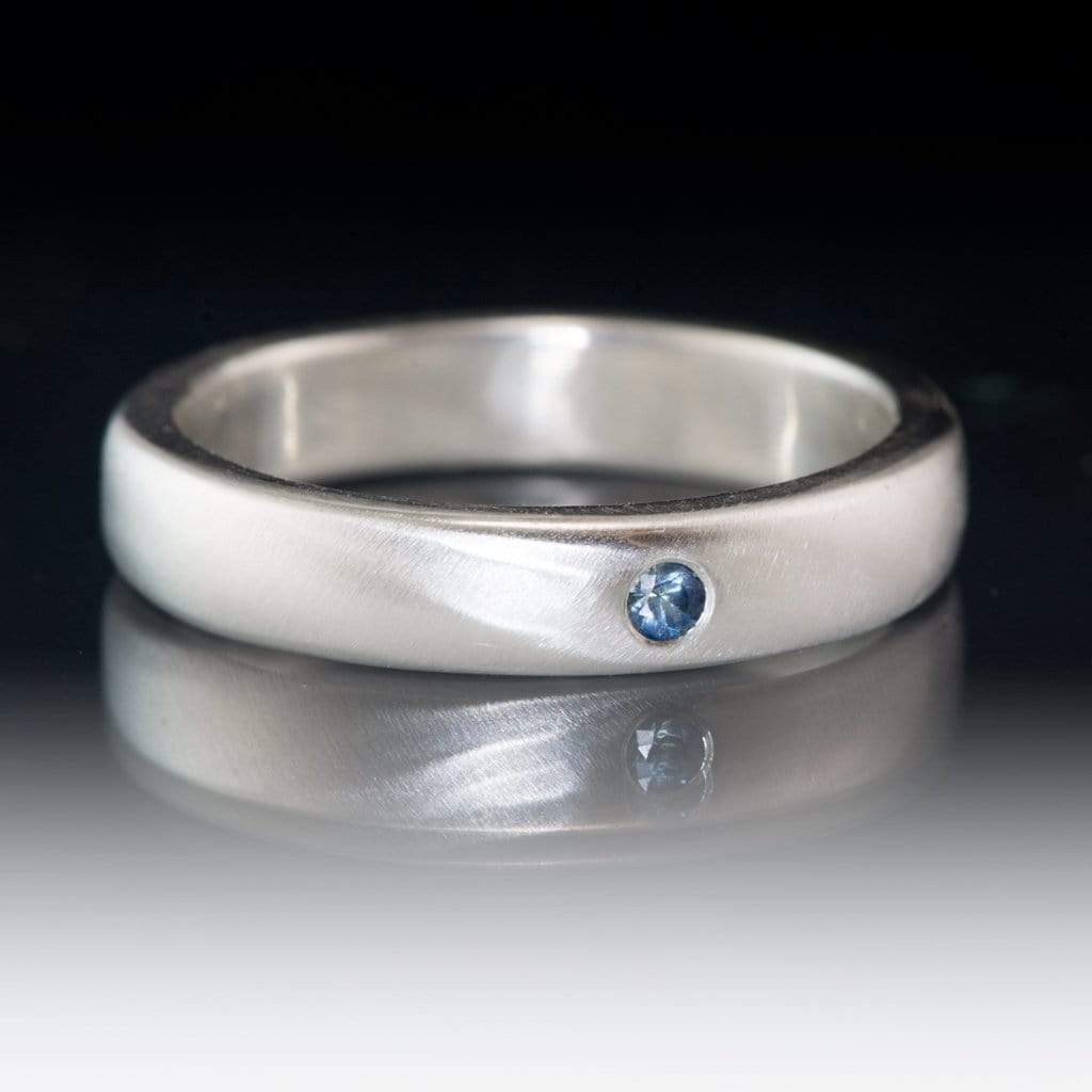 Domed Wedding Band with Flush set Montana Sapphire Sterling Silver / 3mm Ring by Nodeform