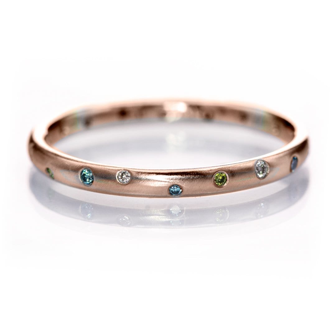 Mariella Band - Narrow Eternity Wedding Ring with white, teal & blue & green diamonds 2mm wide / 14k Rose Gold Ring by Nodeform