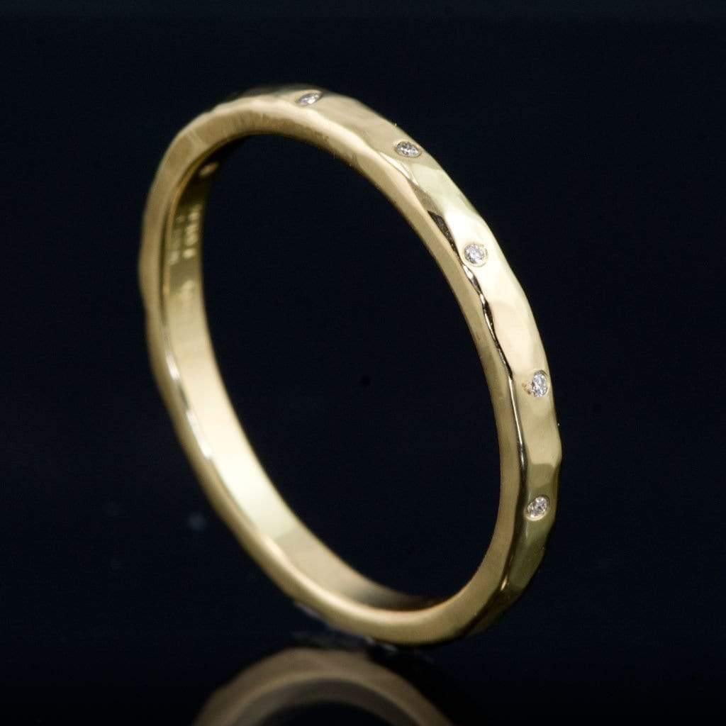 Thin Diamond Wedding Ring Skinny Gold Hammered Texture Wedding Band Ring by Nodeform
