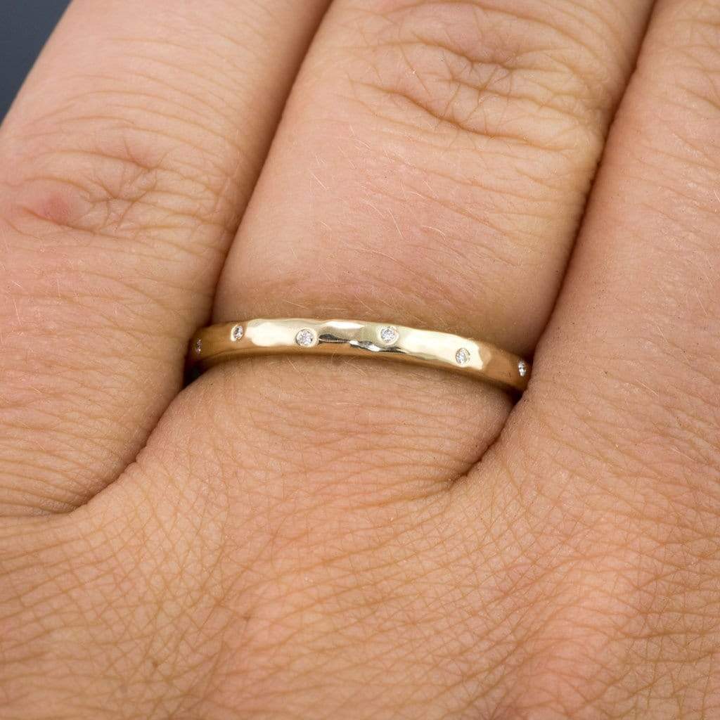 Thin Diamond Wedding Ring Skinny Gold Hammered Texture Wedding Band Ring by Nodeform