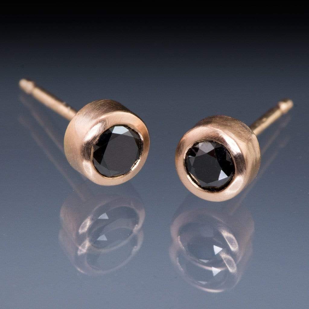 Black Diamond Bezel Set Stud Earrings Earrings by Nodeform