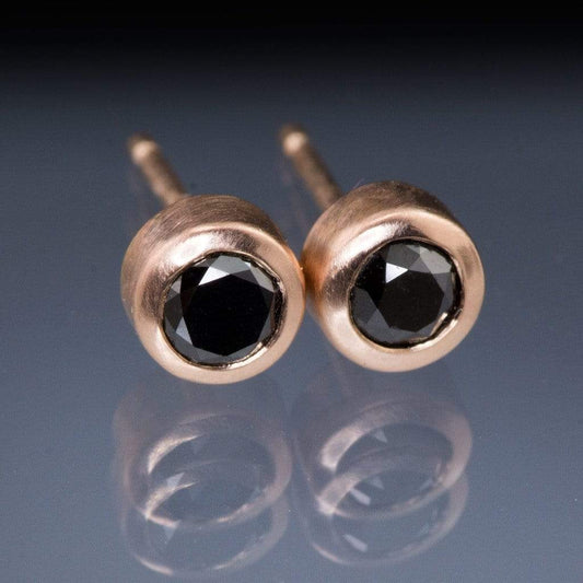 Black Diamond Bezel Set Stud Earrings 14k White Gold Earrings by Nodeform
