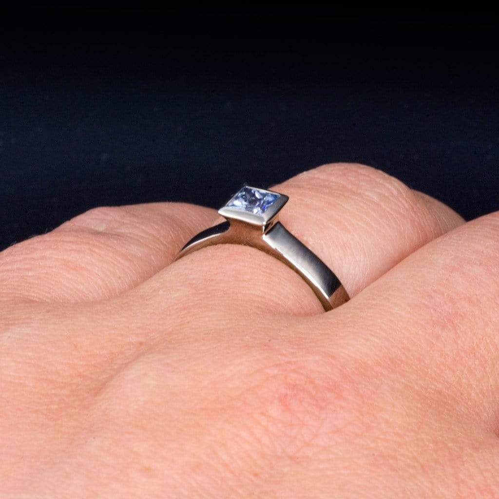 Light Blue to Lilac Sapphire Engagement Ring Princess Cut Bezel Solitaire Ring by Nodeform