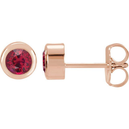 Ruby Bezel Set Stud Earrings 4mm Genuine AA Grade Faceted Ruby / 14k Rose Gold Earrings by Nodeform