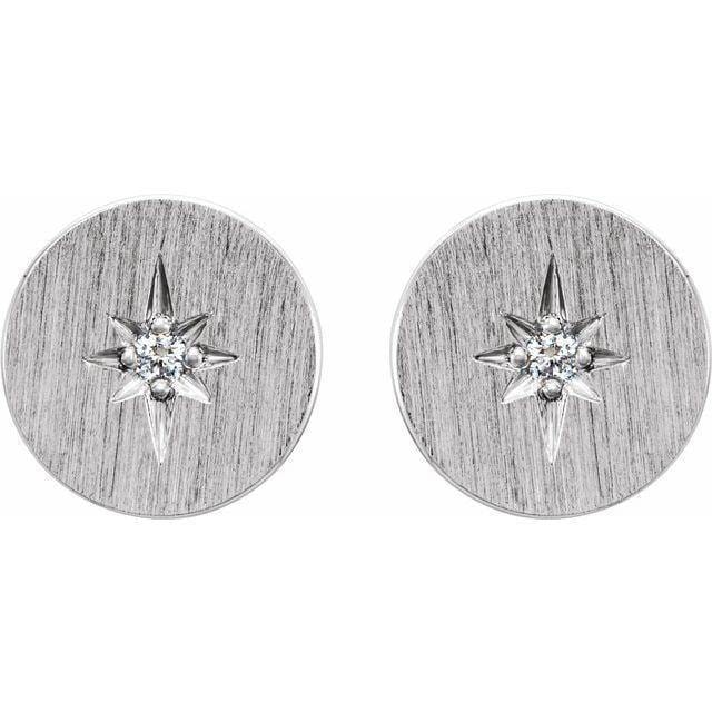 Diamond Star Set Round Sterling Silver Disk Stud Earrings Sterling Silver Earrings by Nodeform