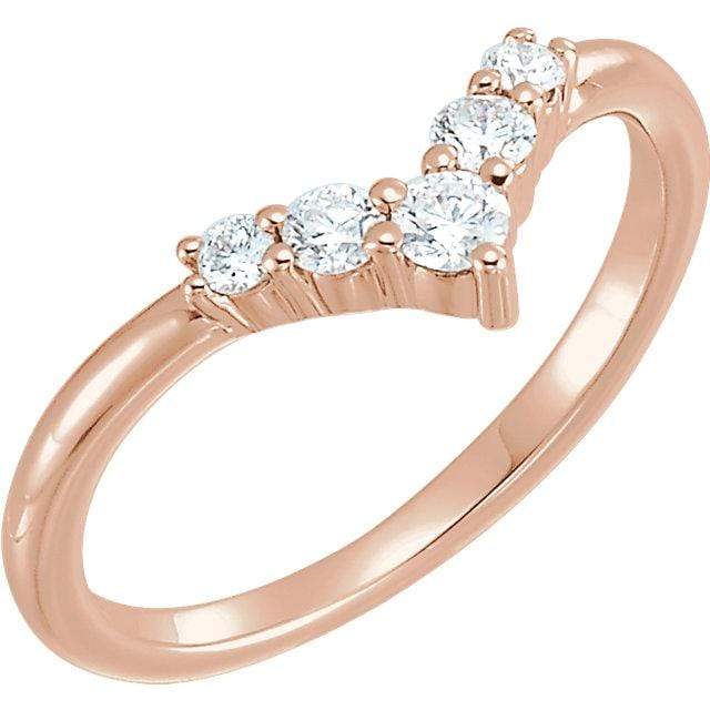 Phoebe Band -Graduated Diamond or Sapphire V-Shape Contoured Stacking Wedding Ring All Diamonds / 14k Rose Gold Ring by Nodeform