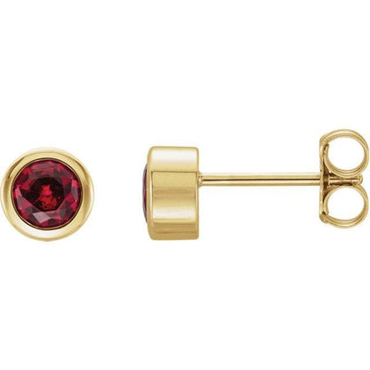 Ruby Bezel Set Stud Earrings 4mm Genuine AA Grade Faceted Ruby / 14k Yellow Gold Earrings by Nodeform