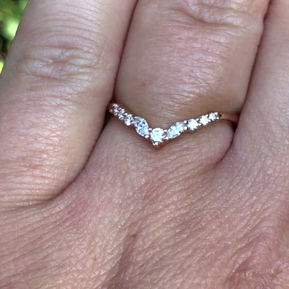 Vanessa Band- Graduated Diamond V-Curved Chevron Contoured Stacking Wedding Ring