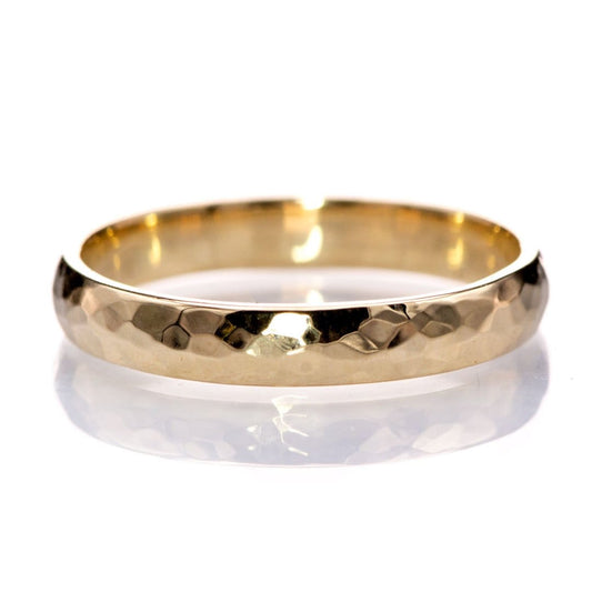 Narrow Hammered Texture Wedding Band 14k Yellow Gold / 2mm Ring by Nodeform
