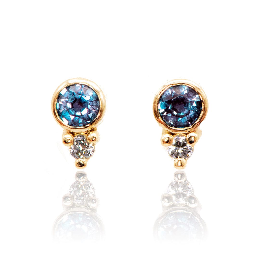 Golden Stud Earrings with Alexandrite Gemstones