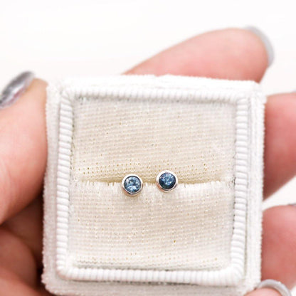 3mm Blue Montana Sapphire Simple Bezel Stud Earrings Earrings by Nodeform