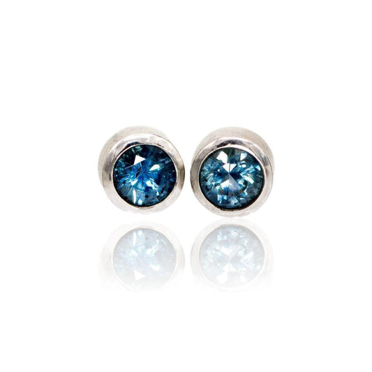 3mm Blue Montana Sapphire Simple Bezel Stud Earrings 14k White Gold Earrings by Nodeform