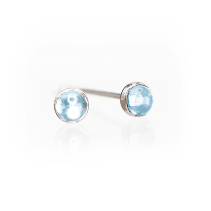 Tiny Blue Topaz Cabochon Stud Earrings in Sterling Silver, Ready to Ship Earrings by Nodeform