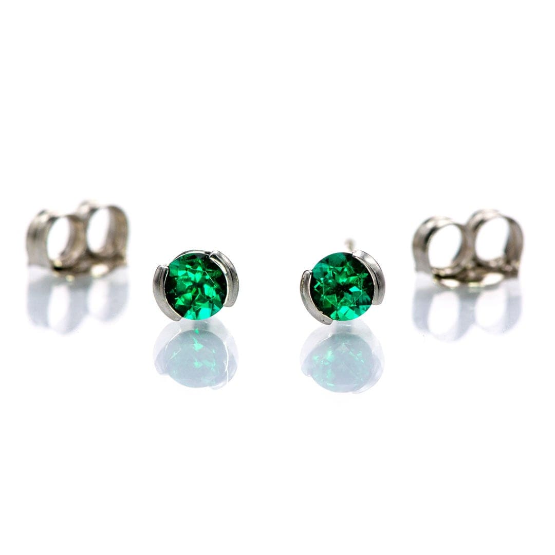 3mm Round Lab Emerald Half Bezel Stud Earrings Earrings by Nodeform