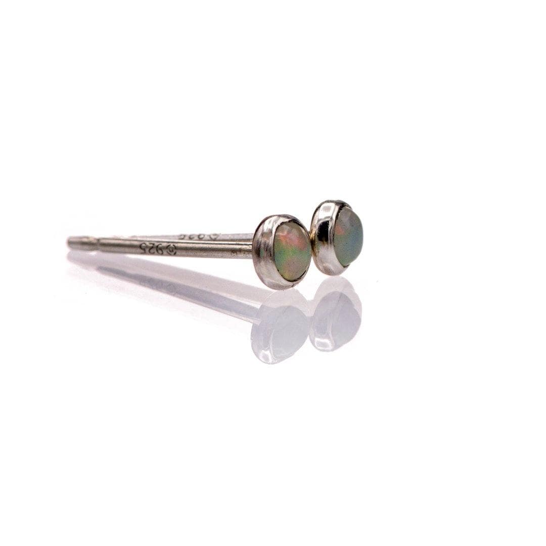 Tiny Opal Cabochon Stud Earrings in Sterling Silver, Ready to Ship 3mm Opal studs Earrings by Nodeform